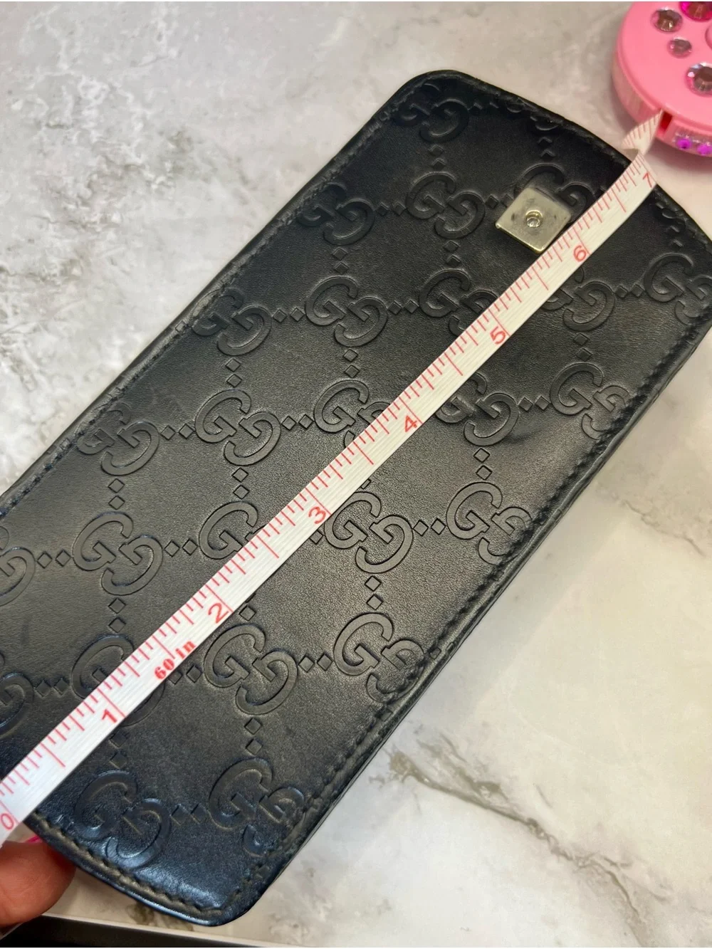 Gucci Vintage Black Guccissima Embossed GG Belt Loop Phone Case. GUC